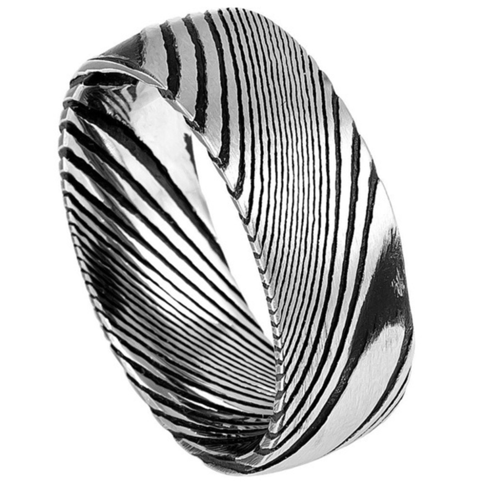 8mm Unique Damascus Burl Wood Grain Wedding Band